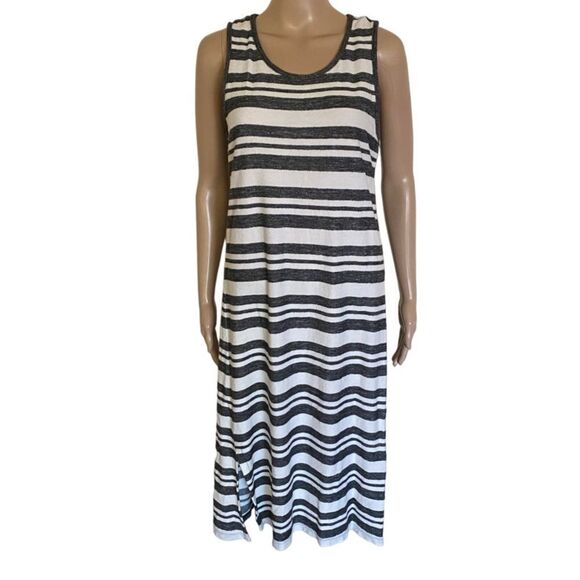 Matty M Black White Stripes Sleeveless Cotton Blend Relaxed Fit Midi Dress S - Picture 1 of 10